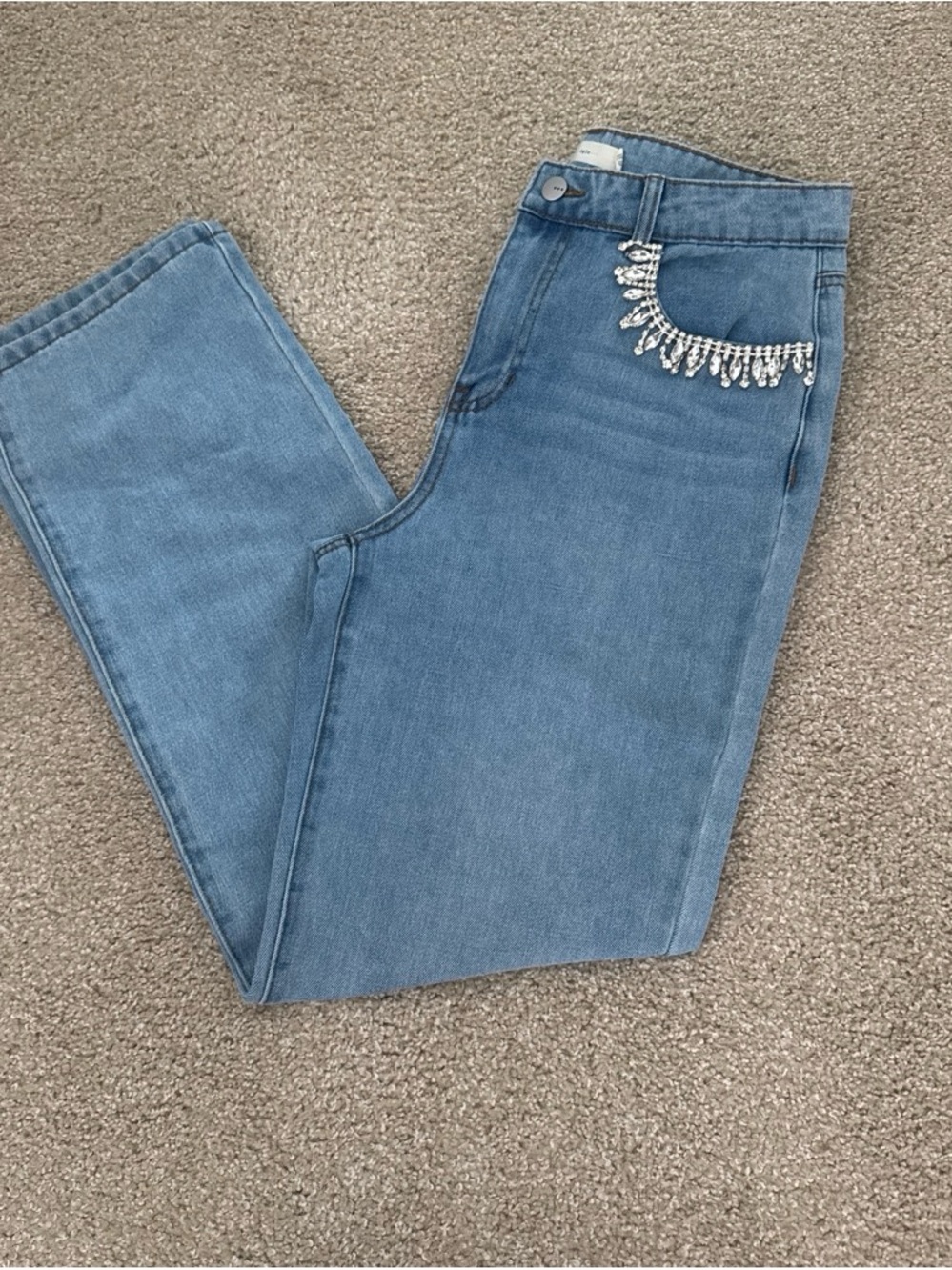 Women's Light Blue Boot Cut Jeans with Crystal Pocket Detail